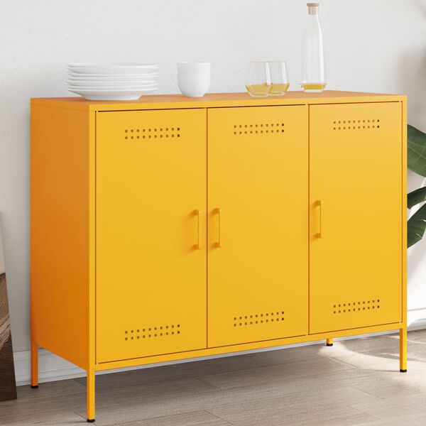 vidaXL Sideboard Mustard Yellow Cold-Rolled Steel 39.6x15.4x31.1 in