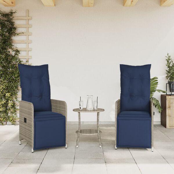 vidaXL Reclining Patio Chairs 2 pcs with Cushions Gray Poly Rattan