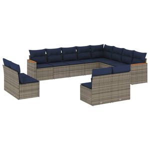 vidaXL 12 Piece Garden Sofa Set with Cushions Grey Poly Rattan