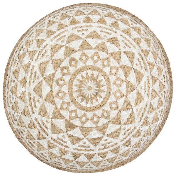 vidaXL Pouffe White printed pattern Jute with EPS foam balls filling