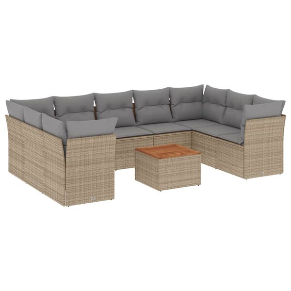 vidaXL Garden Sofa Set Beige PE Rattan Large Adjustable Feet