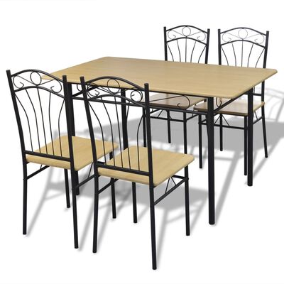 Dining Set 1 Table with 4 Chairs Light Brown