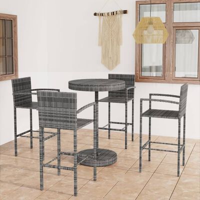 vidaXL 5 Piece Patio Bar Set Poly Rattan Gray