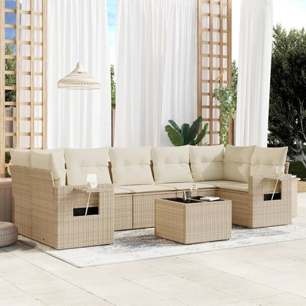 vidaXL Garden Sofa Set Beige PE rattan Large Adjustable Feet