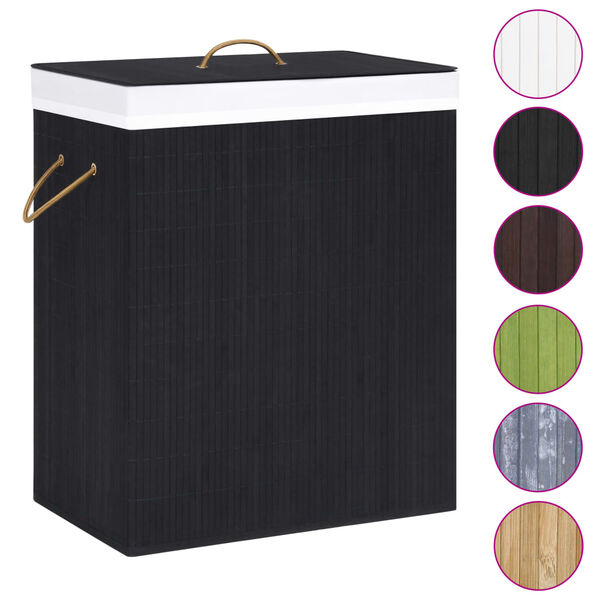 vidaXL Bamboo Laundry Basket with 2 Sections Black 26.4 gal