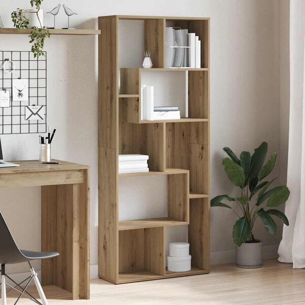 vidaXL Bookcase Artisan Oak Engineered Wood 26.4 x 9.4 x 63.4 in