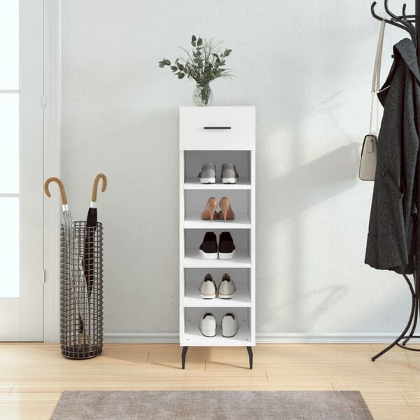 vidaXL Shoe Cabinet White Engineered Wood, Iron, Aluminum Compact