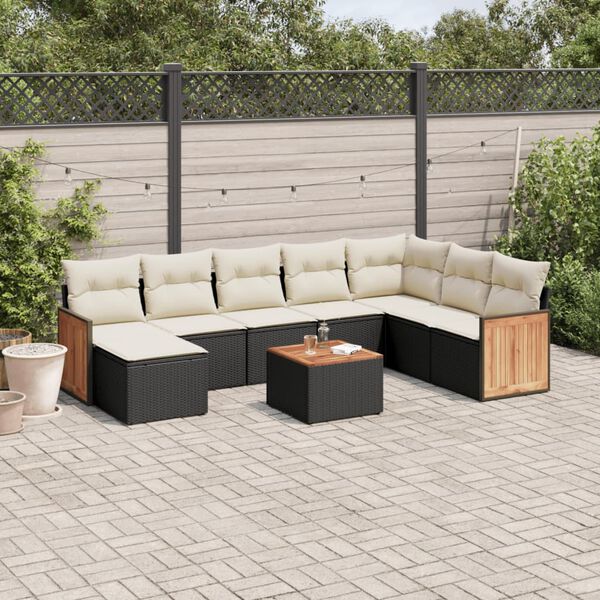 vidaXL Garden Sofa Set Black PE Rattan Large Adjustable Feet