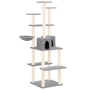 vidaXL Cat Tree Light Grey Engineered wood, plush, sisal 65.7 in Durable