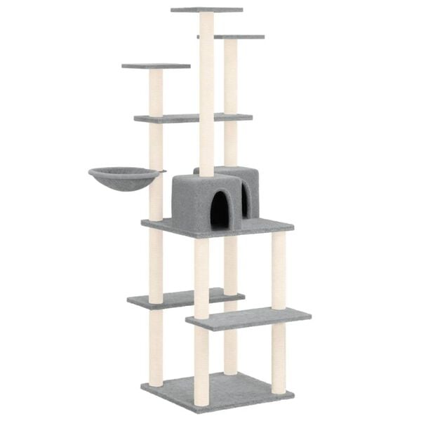 vidaXL Cat Tree Light Grey Engineered wood, plush, sisal 65.7 in Durable