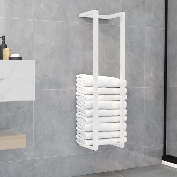 vidaXL Towel Rack White Steel Medium Towel Rack Rectangular Modern