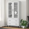 vidaXL Bookcase White Solid pine wood, glass, metal Tall Bookcase