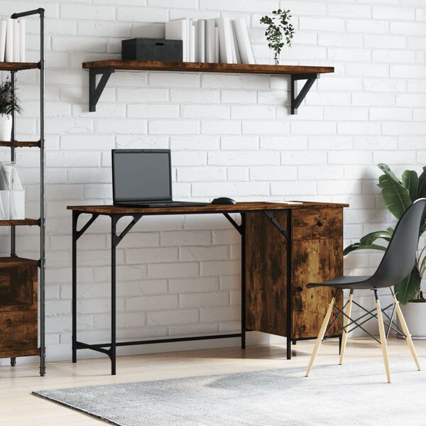 vidaXL Computer Desk Smoked oak Engineered wood, metal 51.6x18.9x29.5 in