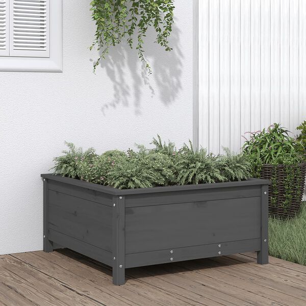 vidaXL Garden Planter Grey Solid Pine Wood Large Durable
