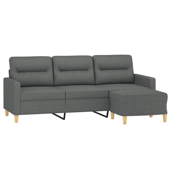 vidaXL 3-seater Sofa With Footstool Dark Grey 100% polyester, metal, plywood