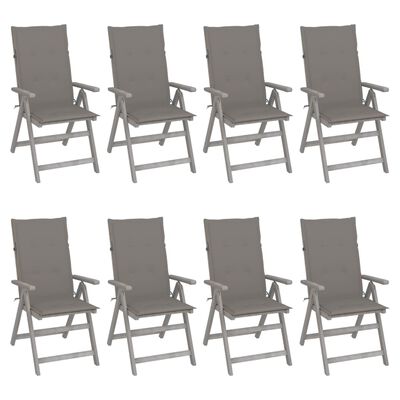 vidaXL Patio Reclining Chairs with Cushions 8 pcs Gray Acacia Wood