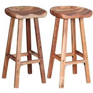 vidaXL Bar Stool Set of 2 Brown Solid acacia wood Medium Bar Stool