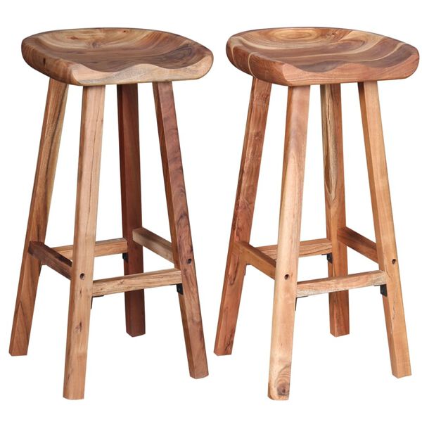 vidaXL Bar Stool Set of 2 Brown Solid acacia wood Medium Bar Stool