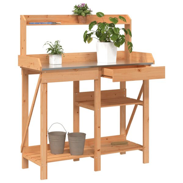 vidaXL Potting Bench Brown Solid fir wood, Zinc Standard Potting Bench