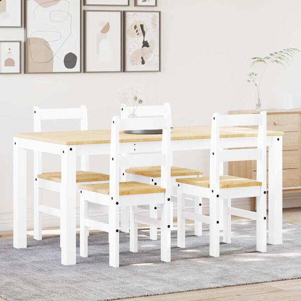vidaXL Dining Set White Solid pine wood Medium Durable Dining Set