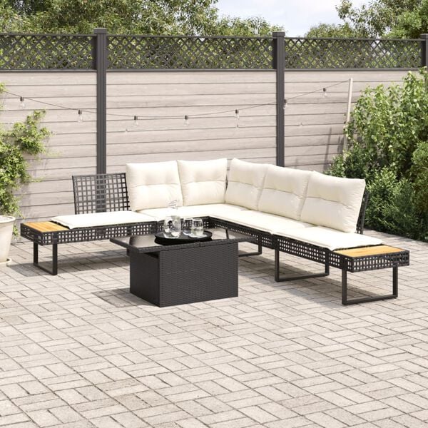 vidaXL Garden Sofa Set Black PE rattan Large Adjustable Armrests