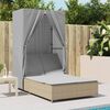 vidaXL Double Sun Lounger with Roof and Curtains Beige Poly Rattan