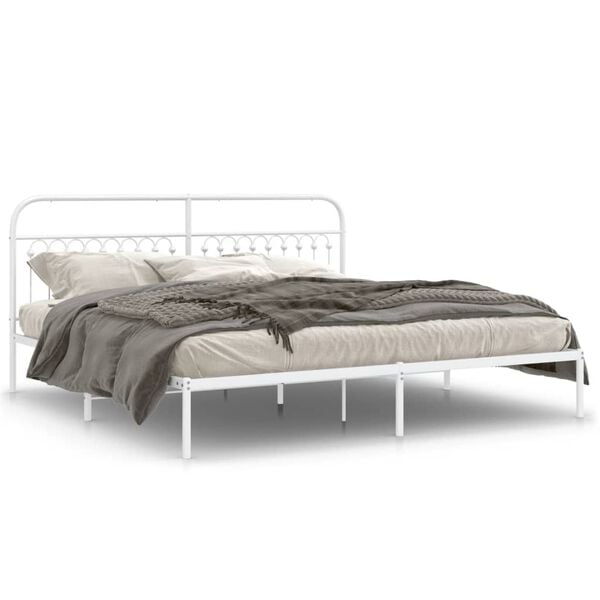 vidaXL Bed Frame White Steel Full Bed Frame Rectangular Traditional