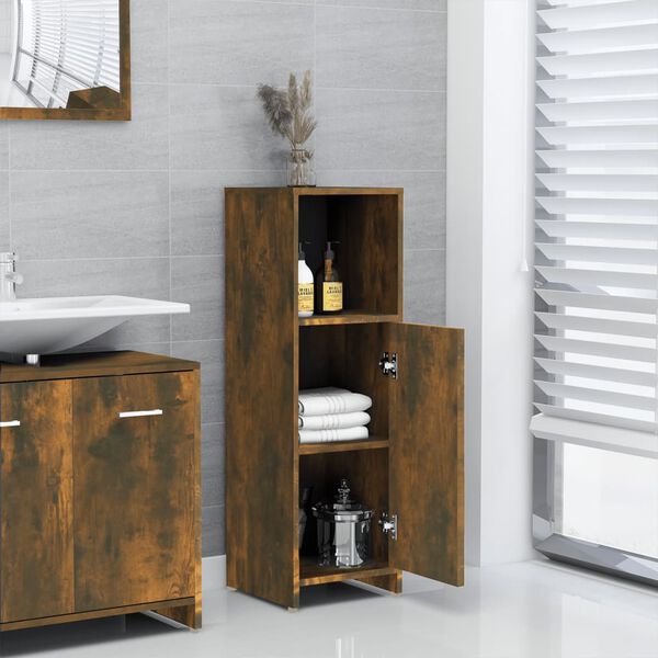 vidaXL Bathroom Cabinet Smoked oak Engineered wood 11.8x11.8x37.4 in