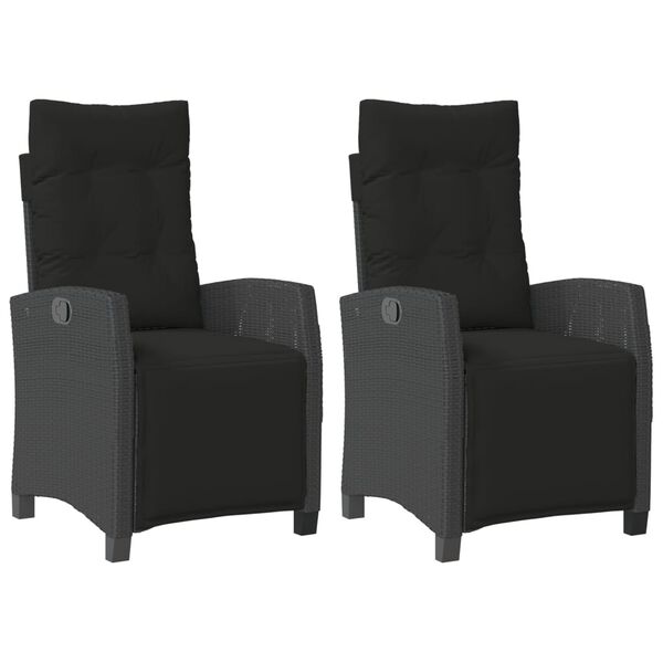 vidaXL Reclining Garden Chair Set of 2 Black PE rattan Standard