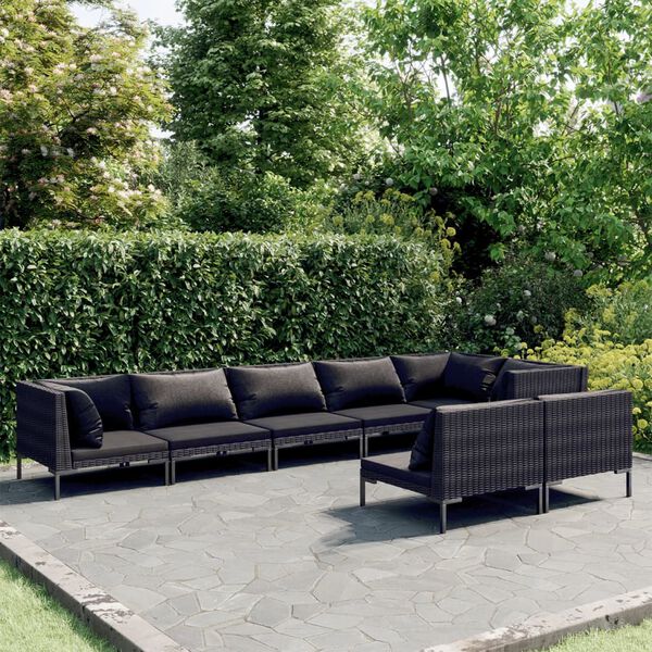 vidaXL Garden Lounge Set Dark Grey Tough Steel, PE Rattan Large Durable