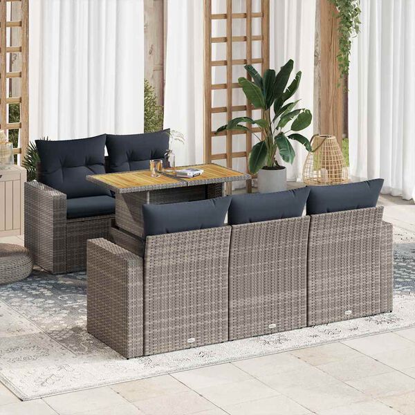 vidaXL 6 Piece Patio Sofa Set with Cushions Gray Poly Rattan