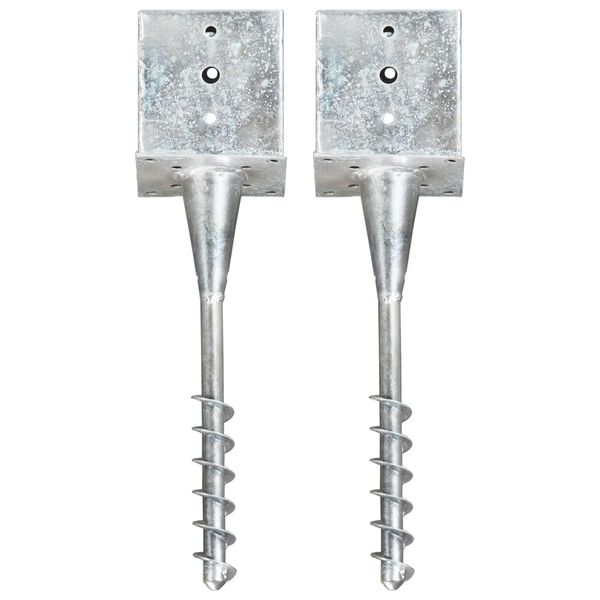 vidaXL Ground Spikes 2 pcs Silver 5.5x5.5x22.8" Galvanised Steel