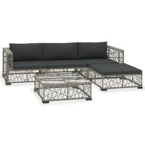 vidaXL Garden Lounge Set Grey PE Rattan, Powder-Coated Steel, Tempered Glass