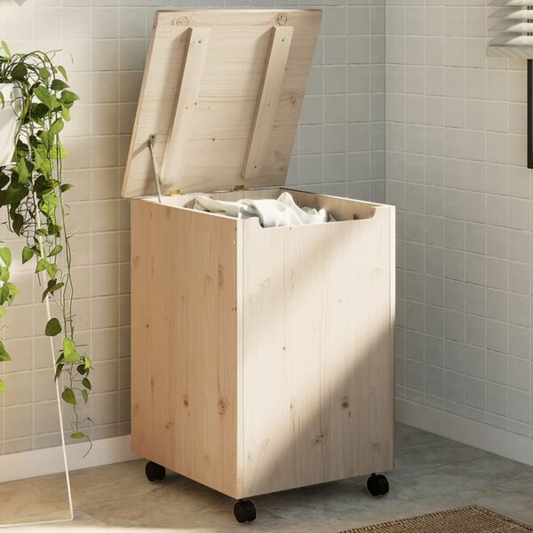 vidaXL Laundry Basket with Wheels "RANA" 17.7x17.7x25.2" Solid Wood Pine