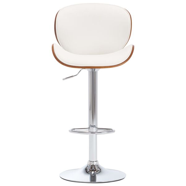 vidaXL Bar Chair White Faux leather, bent wood, chromed metal Adjustable