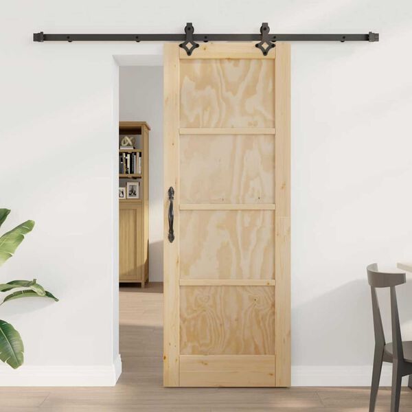 vidaXL Sliding Door Natural and Black 28.94 x 78.15 in Solid Pine Wood