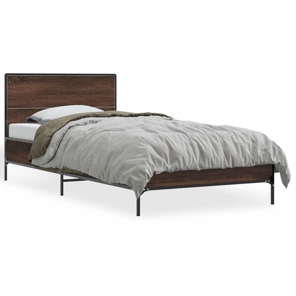 vidaXL Bed Frame Brown Oak Engineered Wood, Metal, Plywood Small Single