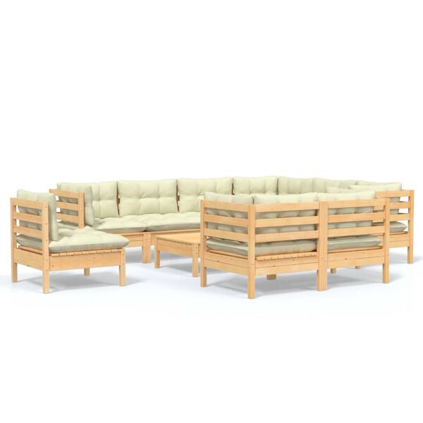 vidaXL Garden Lounge Set Cream, Natural Wood