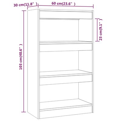 vidaXL Book Cabinet/Room Divider Smoked Oak 23.6"x11.8"x40.6" Engineered Wood