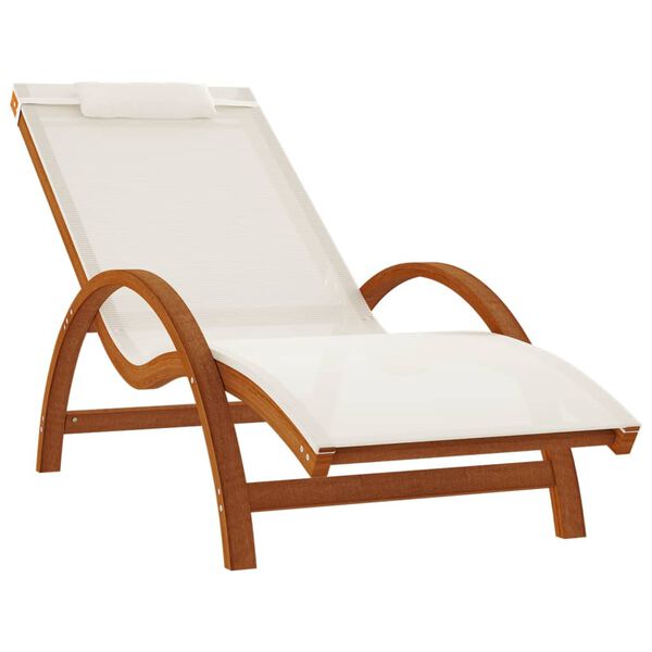 vidaXL Sun Lounger White Textilene and solid poplar wood Standard