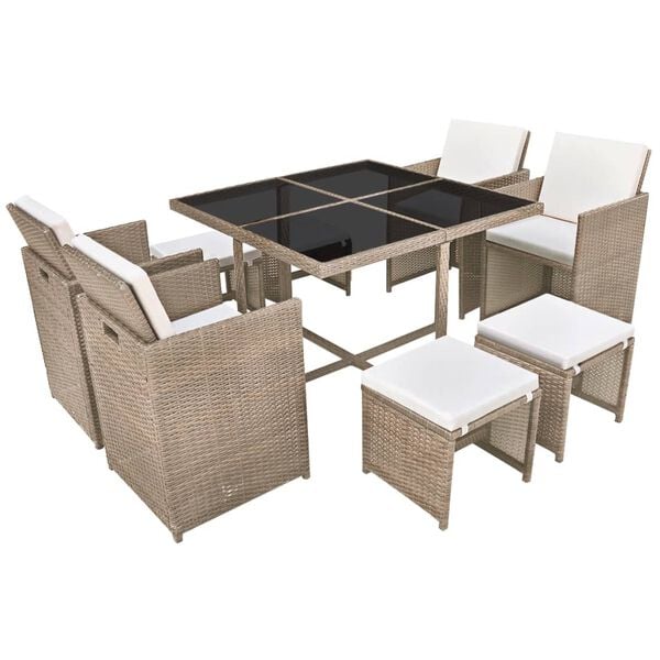 vidaXL Outdoor Dining Set Grey/Beige with Cream White Cushions