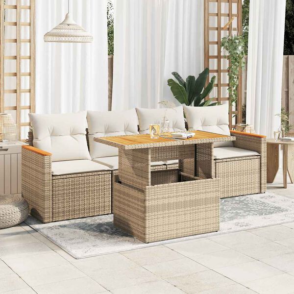 vidaXL Garden Sofa Set Beige PE Rattan Medium Adjustable Feet