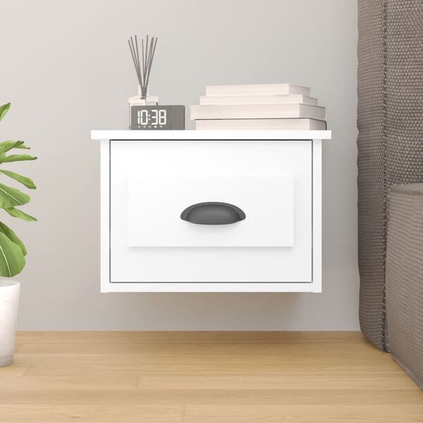 vidaXL Wall-mounted Bedside Cabinet White Engineered wood