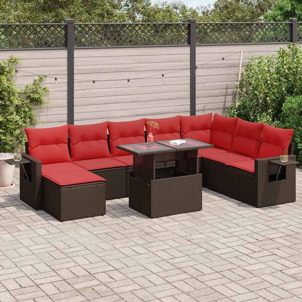 vidaXL 9 Piece Patio Sofa Set with Cushions Brown Poly Rattan Acacia