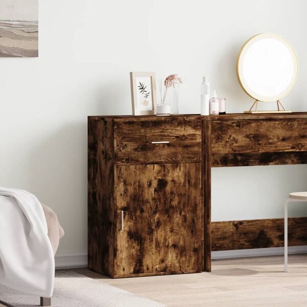 vidaXL Storage Cabinet Smoked Oak Engineered Wood Medium Storage Cabinet