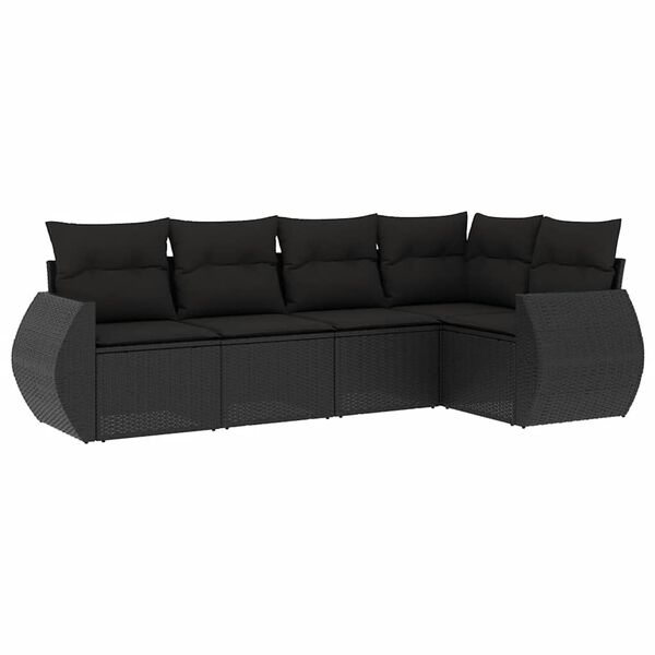 vidaXL Garden Sofa Set Black PE rattan, powder-coated steel, polyester