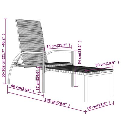 vidaXL Sun Lounger with Footrest PE Rattan Gray