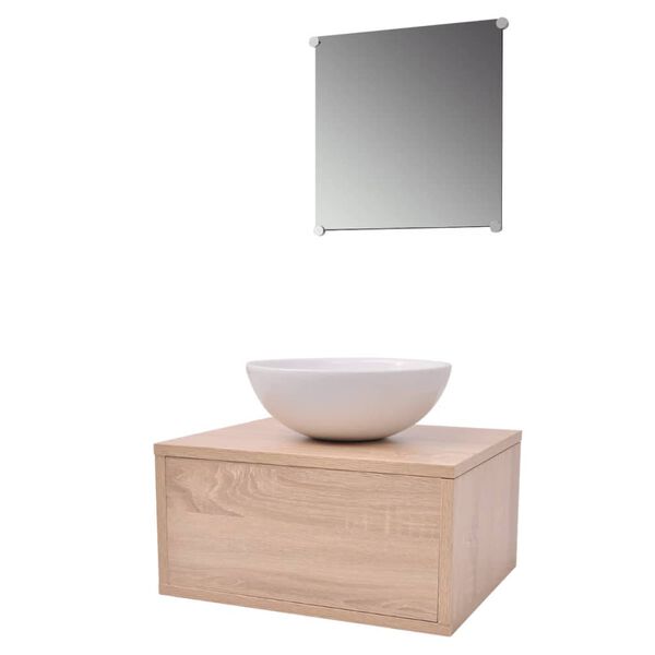 vidaXL Bathroom Cabinet Beige, White, Silver Engineered wood, Ceramic, Brass