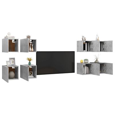vidaXL Wall Mounted TV Cabinets 8 pcs Concrete Gray 12"x11.8"x11.8"