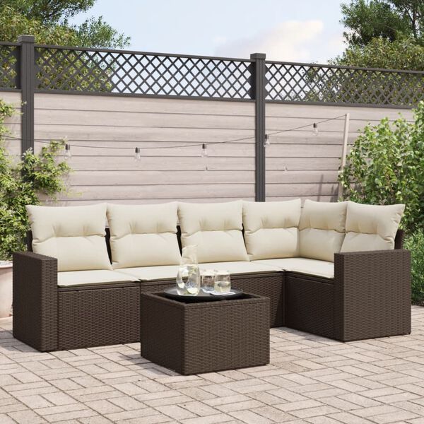 vidaXL Garden Sofa Set Brown PE Rattan Medium Adjustable Feet